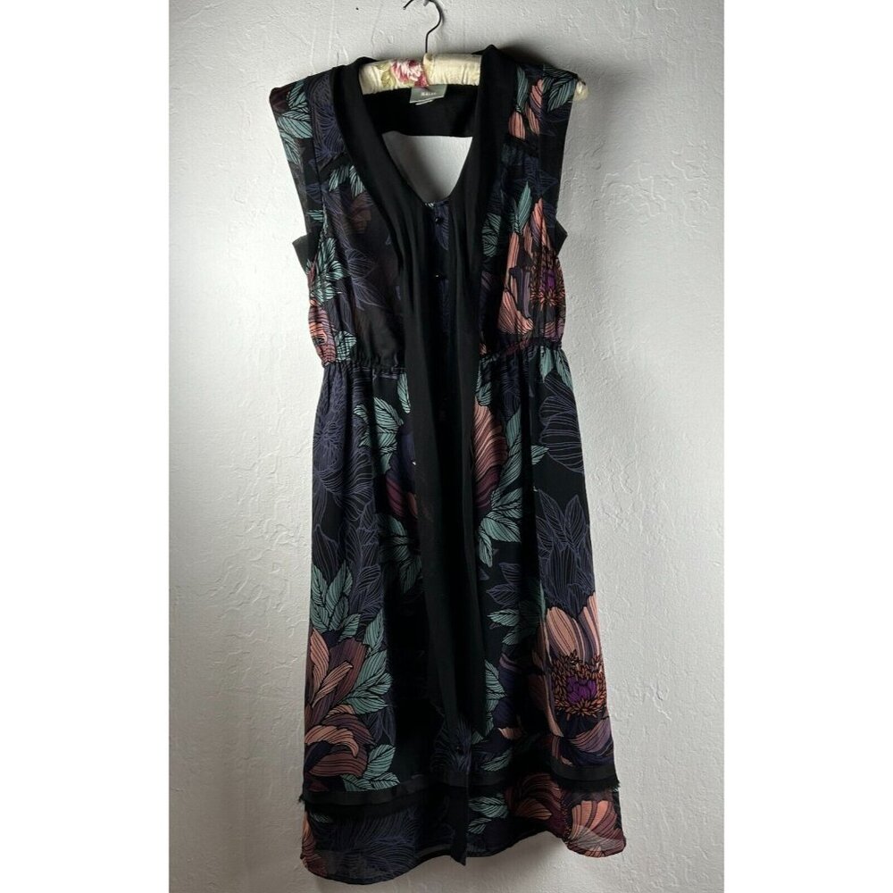 Anthropologie Maeve Women Black Floral Breton Midi Dress Small Sleeveless Boho - Picture 2 of 8